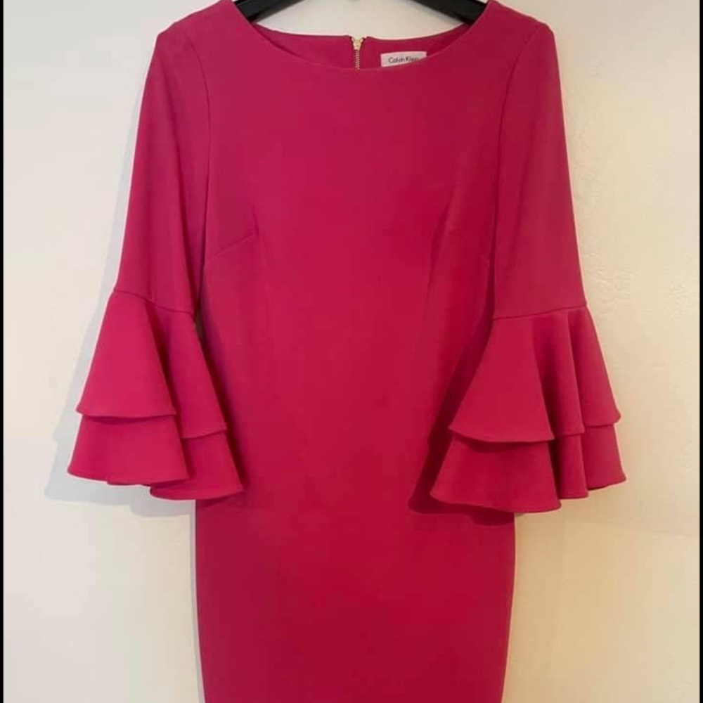Calvin Klein bell sleeve pink dress